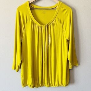 Ann Taylor LOFT NWT Chartreuse 3/4 Sleeve Gathered Blouse Size Large